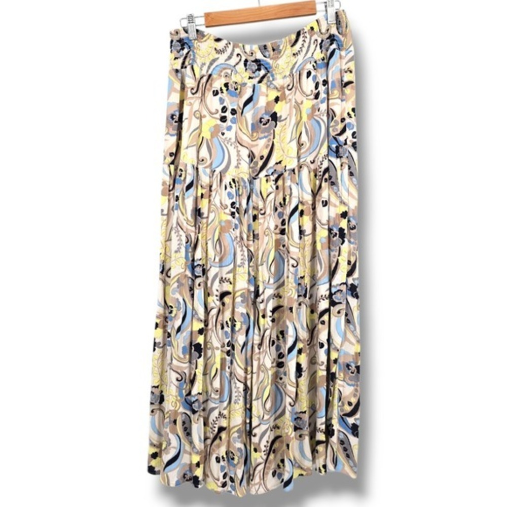 Cato Paisley Maxi Skirt Smocked Waist Lace Up Front Slit Bohemian Flowy Size M - Picture 2 of 8